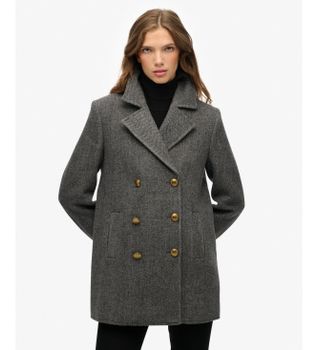Superdry para mujer. W5012100A Chaquetón Double Breasted gris marengo (XS), Clásico, Tela