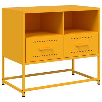 Mueble Para Tv | Mueble De Salón | Gabinete De Tv De Acero Amarillo Mostaza 68x39x60,5 Cm