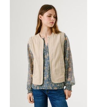 Pepe Jeans para mujer. PL4024344 Chaleco Saura beige (L), Casual, Algodón