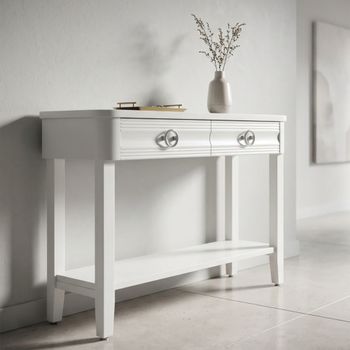 Consola con 2 cajones de madera blanca cm 110x40x82