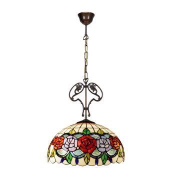 Colgante De Techo Con Cadena Y Adorno Fundición Con Pantalla Tiffany D. 40cm Serie Rosy