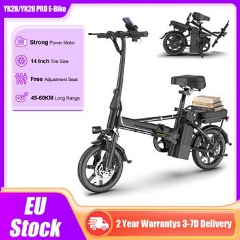 Bicicleta Eléctrica AOVOPRO YK28/YK28 PRO 2026 NUEVA, Alcance Súper Largo de 25-60KM, Neumático Todoterreno de 14 Pulgadas, Batería de 15.6AH, Ebike Inteligente con APP y Motor de Alta Potencia