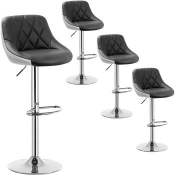 Juego De 4 Taburetes De Bar,piel Sintética Base De Metal 39 X 47 X 106 Cm,silla Giratoria Con Reposapies,altura Del Asiento Ajustable,gris,woltu
