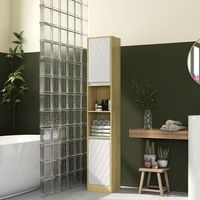 armario de bano de melamina mdf homcom 30x24x170 cm-roble y blanco