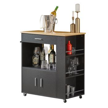 Sobuy Fkw113-sch Carrito De Servicio Camarera Multiusos Mueble Con Estante Lateral Puertas Cajones Porta Paños De Cocina 82 X 46 X 88 Cm Es