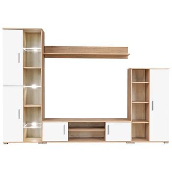Mueble Salón Pared Para Tv Con Luces Led Roble Sonoma Y Blanco Vidaxl