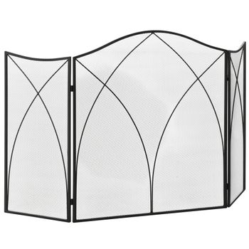 HOMCOM Salvachispas Plegable Pantalla Protectora de Chimenea 3 Paneles con Bisagras y Estructura de Metal Decorativa 126x2x76 cm Negro   Aosom España