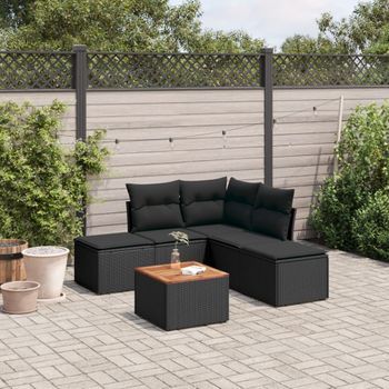 Conjunto De Sofás De Jardín 6 Uds | Mueble Jardin Mesa Y Sillas Y Cojines Ratán Sintético Negro Cfw276435