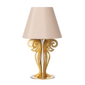 Lámpara De Mesa Circeo Ø24x40 Cm Base De Hierro Transparente Dorado Y Pantalla De Tela Color Arena Made In Italy Casquillo E27 (bombilla Excluida)