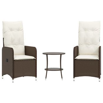 Pack 2 Uds Sillas De Jardín | Silla De Exterior | Sillón Reclinables Con Mesa Ratán Pe Marrón