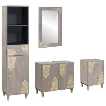 Juego De Muebles De Baño 4 Uds. Gris Madera De Mango Maciza Vidaxl