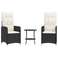 pack 2 uds sillas de jardin  silla de exterior  sillon reclinables con mesa ratan pe negro