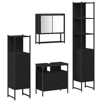 Juego De Muebles De Baño | Armario De Baño 4 Piezas Roble Negro Madera Contrachapada