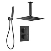 conjunto de ducha empotrada termostatica a techo tilso negro mate 30 cm x 30 cm