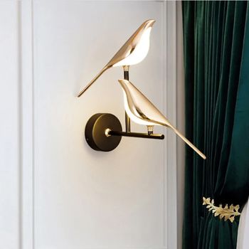 Luces LED de pared de pájaro dorado nórdico lámparas de pared creativas para salón Bar dormitorio, lámpara de mesita de noche decoración de sala de estar novedad decoración hogar apliques de luz para