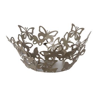 Centro De Mesa Pequeño Farfalloso Ø31 Cm En Hierro Perforado Beige Diseño Moderno Con Mariposas Elegante Decoración De Mesa Made In Italy