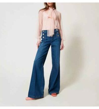 Twinset para mujer. 251TP2574 Vaqueros acampanados con botones decorativos azul (30), Casual, Algodón, Denim