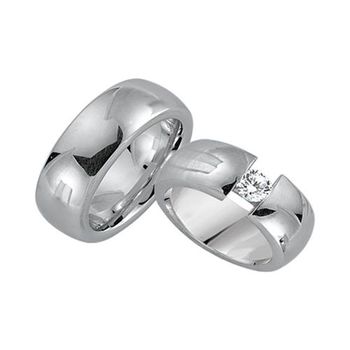 Alianzas 8 quilates oro blanco con diamante