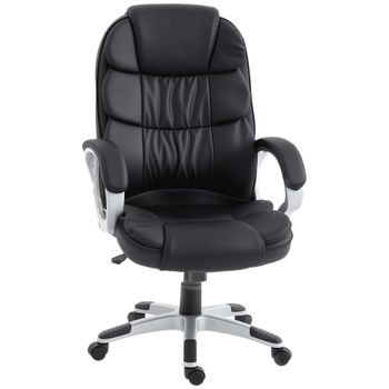 HOMCOM Silla de Oficina Ergonómica Giratoria en Piel PU, Función de Balanceo, Altura Ajustable, Capacidad 120kg, Negro