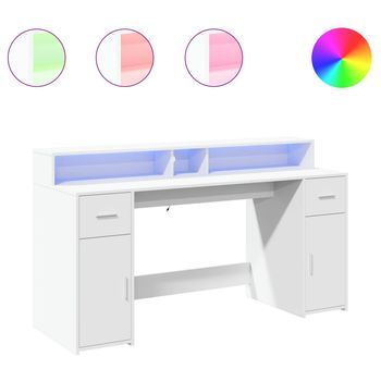Mesa De Escritorio | Escritorio De Despacho | Escritorio Con Luz Led Madera Ingeniería Blanco 160x55x91 Cm