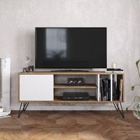 mueble tv compartimentos abiertos1 puerta140 cm5 patasnuez y blanco mistico
