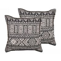 conjunto de 2 cojines funda de algodon negro y beige con relleno 45 x 45 cm decoracion boho sirvan