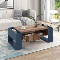 mesa de centro efecto madera cajon abierto almacenaje lados antracita