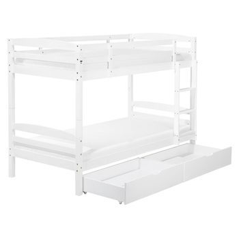 Litera Con Almacenaje De Madera De Pino Blanca 90 X 200 Cm Listones Habitación Infantil Regat