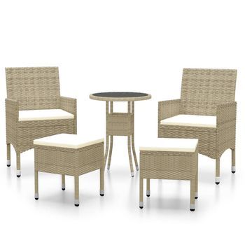 Conjunto De Muebles De Jardín De 5 Uds | Mesa Y Sillas Ratán Sintético Beige
