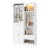 mueble de recibidor - armario con espejo y banco - mdf - blanco 100x35x180cm