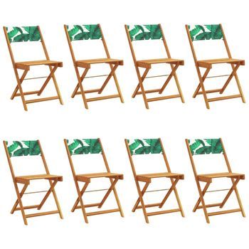 Pack 8 Uds Sillas De Jardín | Silla De Exterior | Sillón Reclinables Madera Maciza Y Tela Verde