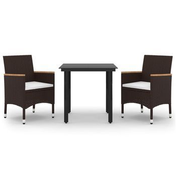 Set Comedor De Jardín 3 Pzas Y Cojines Ratán Sintético Y Vidrio Vidaxl