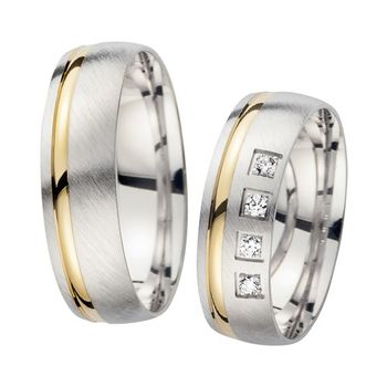 Alianzas oro amarillo y blanco con diamantes ancho 6 mm