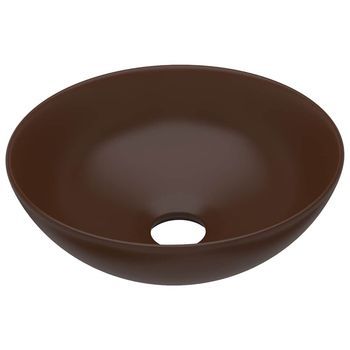 Lavabo De Cuarto De Baño Redondo Cerámica Marrón Oscuro Vidaxl