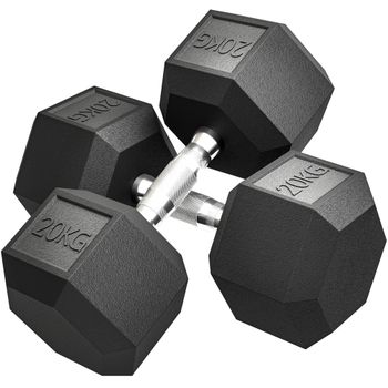 HOMCOM Mancuernas con agarre estriado, mancuerna de hierro fundido, 2 x 20kg para casa, gimnasio, entrenamiento de fuerza