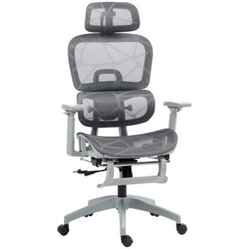 HOMCOM Sillón de oficina, silla de oficina ergonómica de malla con reposabrazos 3D, respaldo reclinable, 66x64x122 cm, gris