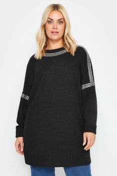 Yours Jersey Negro Con Tachuelas, Mujer Curvy Y Tallas Grandes, Yours