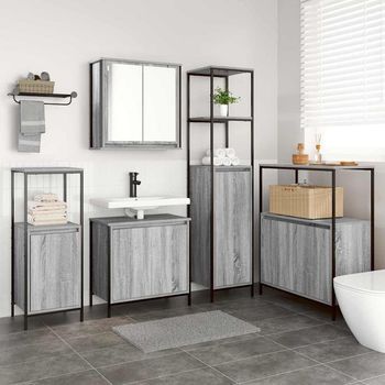 Vidaxl Juego De Muebles De Baño 5 Uds. Sonoma Gris Y Negro