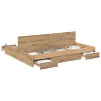 cama con almacenamiento con cajon roble artisan 200 x 200 cm vidaxl