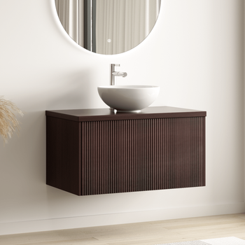 Mueble De Baño Messina Nogal Acanalado - Lavabo Sobre Encimera Blanco - 80 Cm Lomazoo