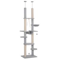 pawhut arbol para gatos de suelo a techo 225-255 cm con hamacas plataformas juguete de cuerda bola de juguete gris