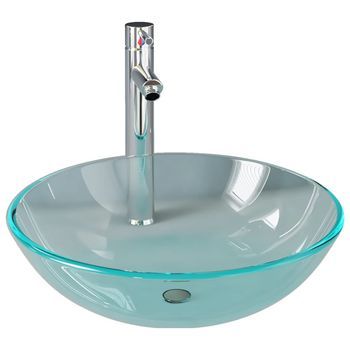Lavabo De Baño Con Grifo Y Desagüe De Empuje Vidrio Templado