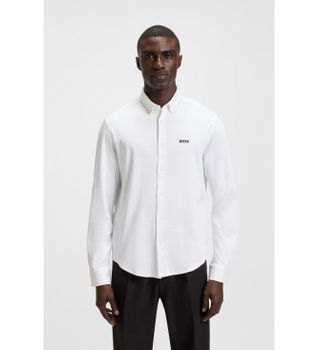 BOSS para hombre. 50544795 Camisa Motion blanco (M), Casual, Algodón, Manga larga