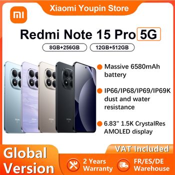 Versión Global Xiaomi REDMI Note 15 Pro 5G Smartphone 5G 6.83' 6580mAh Carga de 45W Cámara Principal de 200MP IP66 IP68 IP69 IP69K