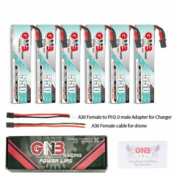 Batería Gaoneng 3.7V 550mAh 90C 1S LiHV de 6 unidades con enchufe A30 y cable adaptador para Emax Tinyhawk S BetaFPV Bet