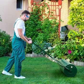63l Rodillo De Césped De Metal Rodillo De Sod Ø30cm Llenado De Agua/arena Empujado/remolcado Con Mango Desmontable Para Jardín Patio Verde
