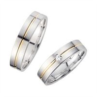 alianzas oro amarillo y blanco con diamante ancho 5 mm
