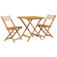 juego de bistro de 3 uds  conjunto mueble jardin mesa y sillas tela y madera maciza bej