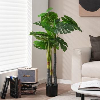 Árbol Artificial 120 Cm Planta Falsa De Monstera Deliciosa Con 20 Hojas Grandes Maceta De Hormigón Musgo Realista Para Hogar Oficina Tienda
