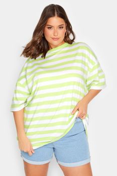 Yours Camiseta Extragrande Con Rayas Verde Lima De Algodón, Mujer Curvy Y Tallas Grandes, Yours
